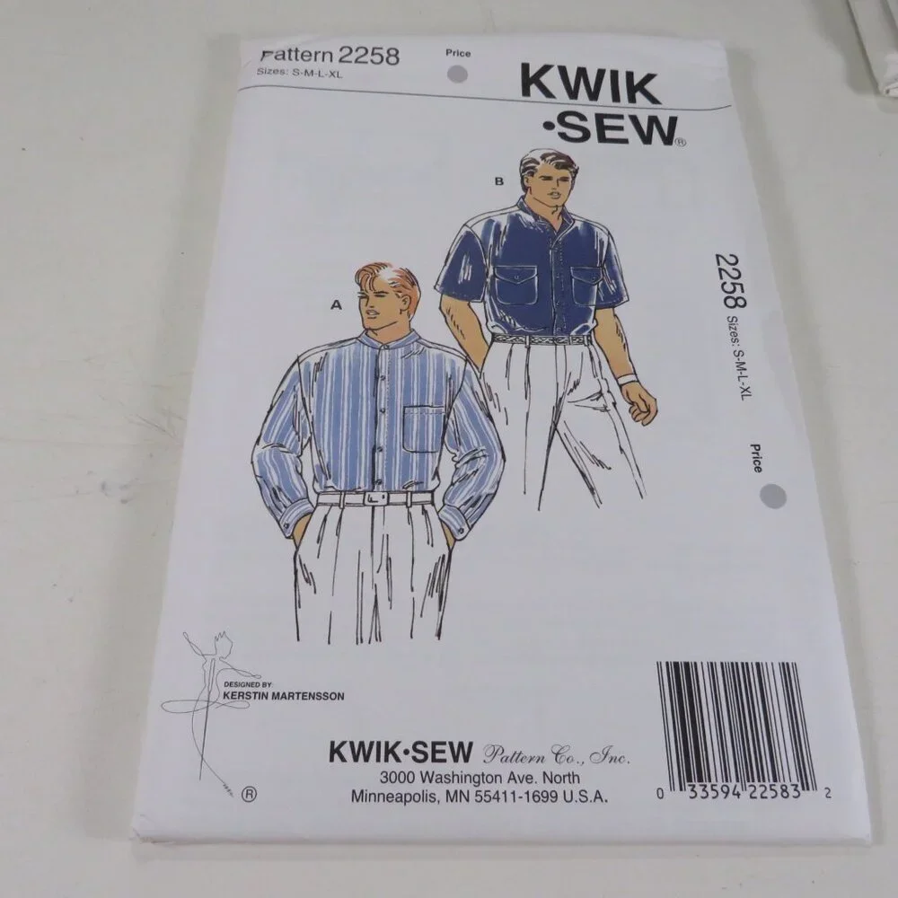 Kwik Sew 2258 clothing pattern Men's Shirt UNCUT Sm-XLg